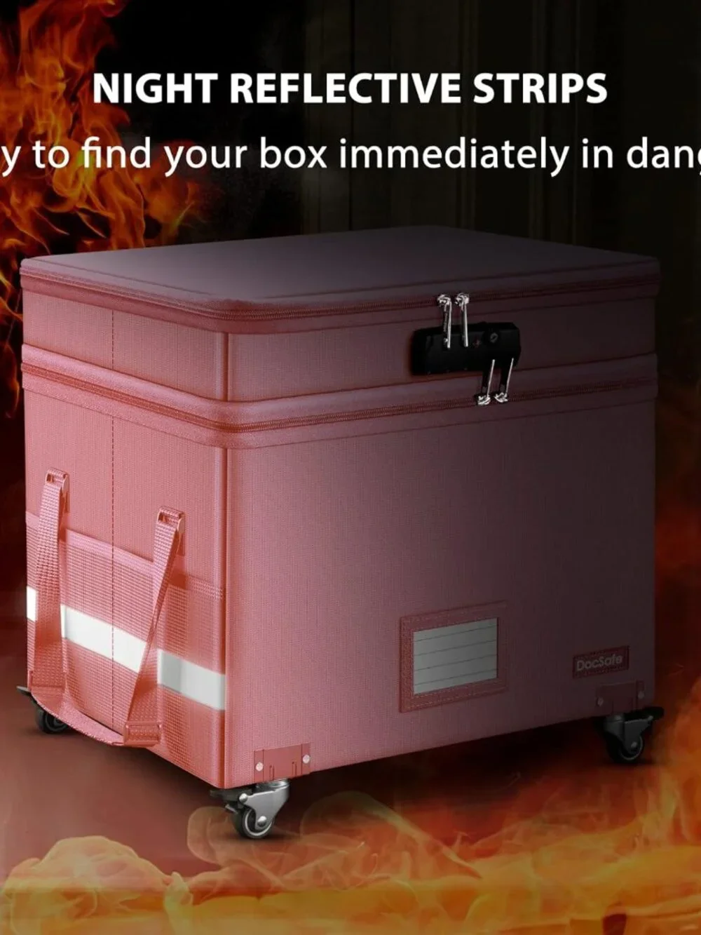 File Box with Lock,2-Layer Fireproof Document Box with Wheels,Collapsible Rollin - Picture 8 of 9